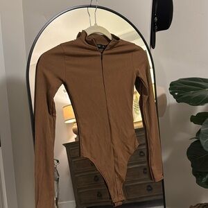 PLT brown zip up bodysuit